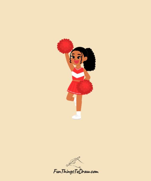 Basketball Cheerleader with Pom-poms