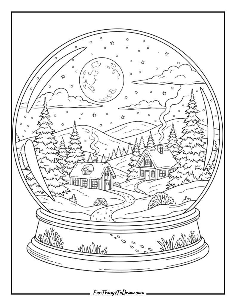 Midnight snow globe scene