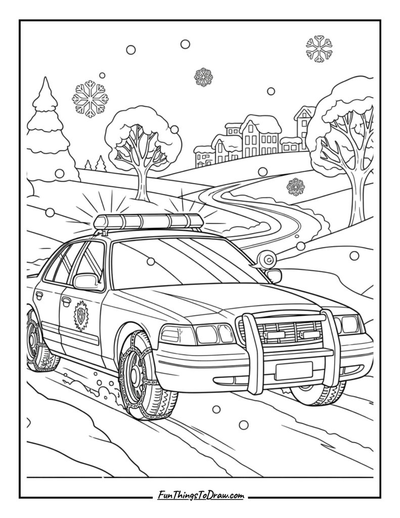 Police Car in Snowy Weather