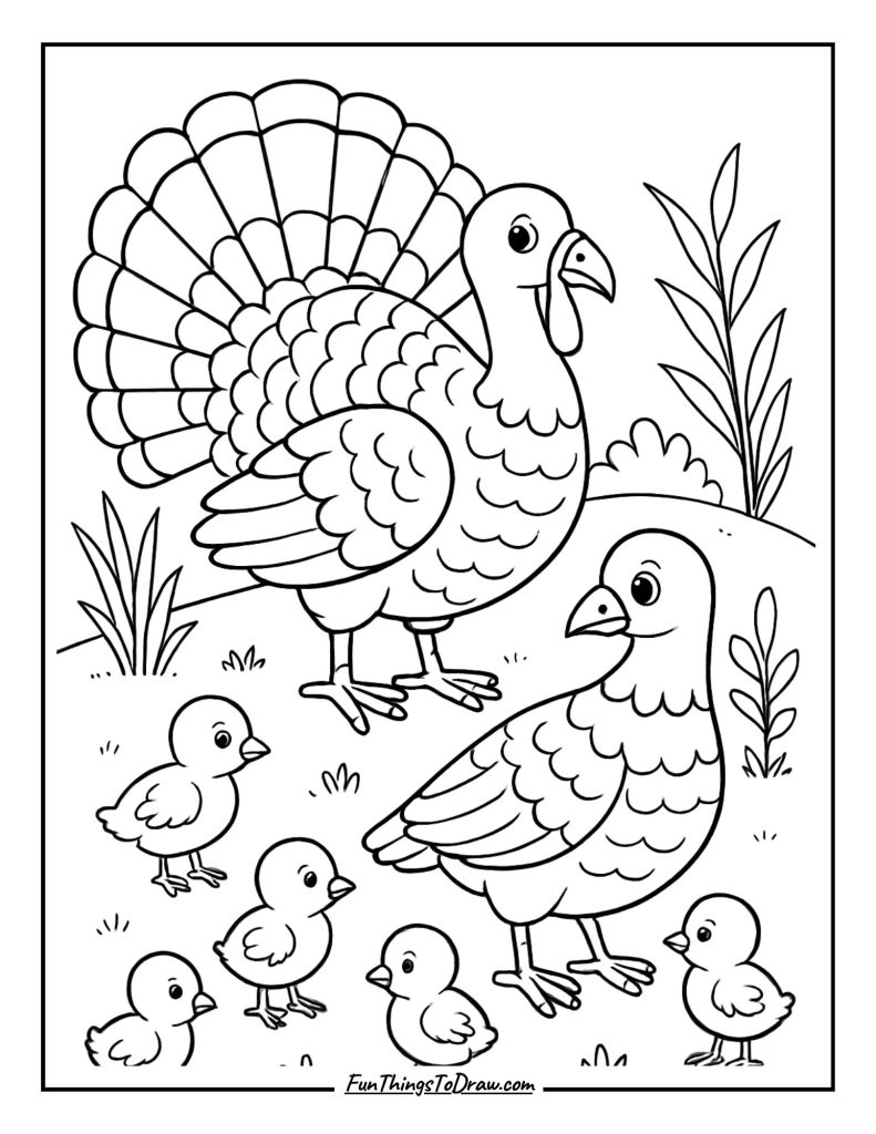Turkey Family with Chicks