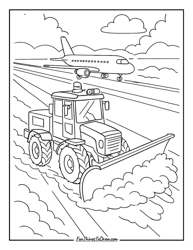 Airport runway snow removal tractor