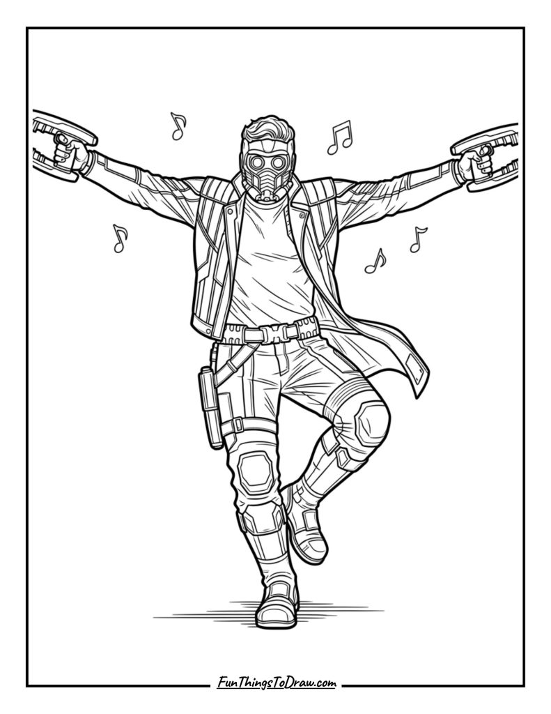 Star Lord dancing with blasters