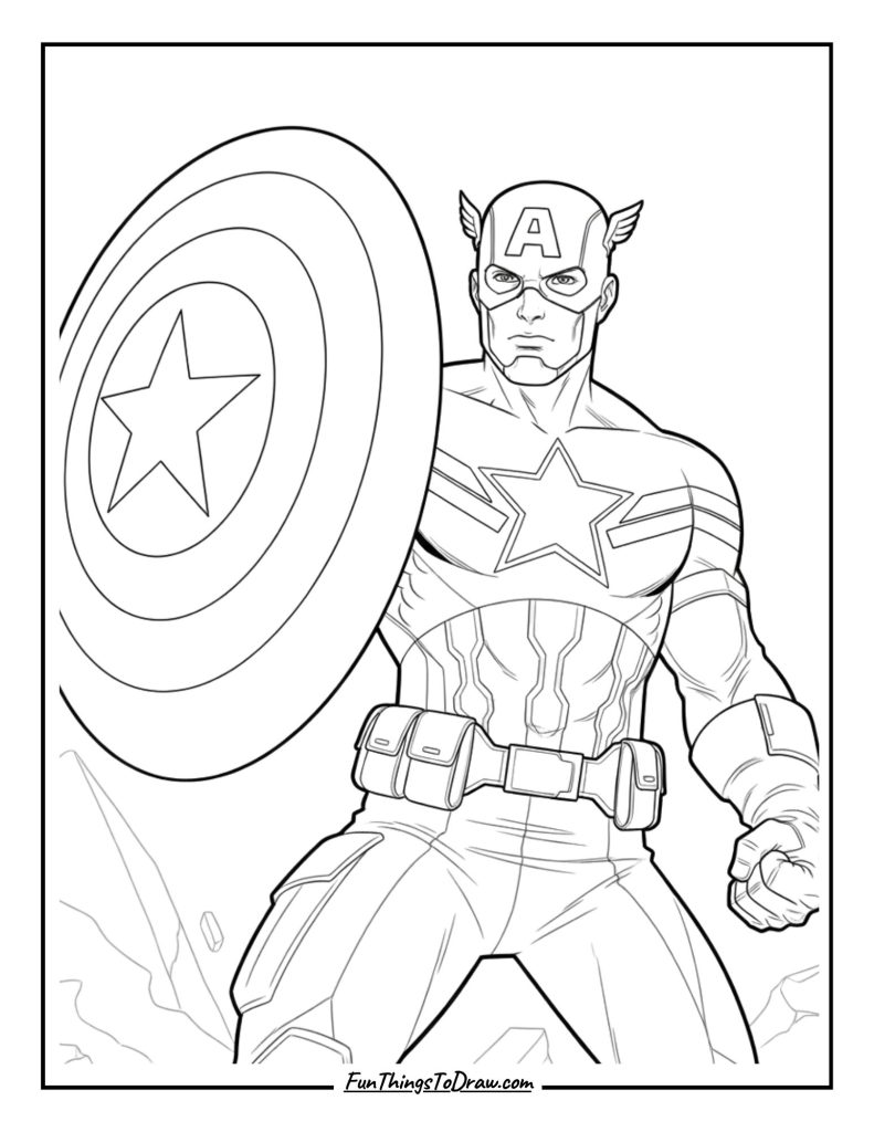 Captain America holding shield upright