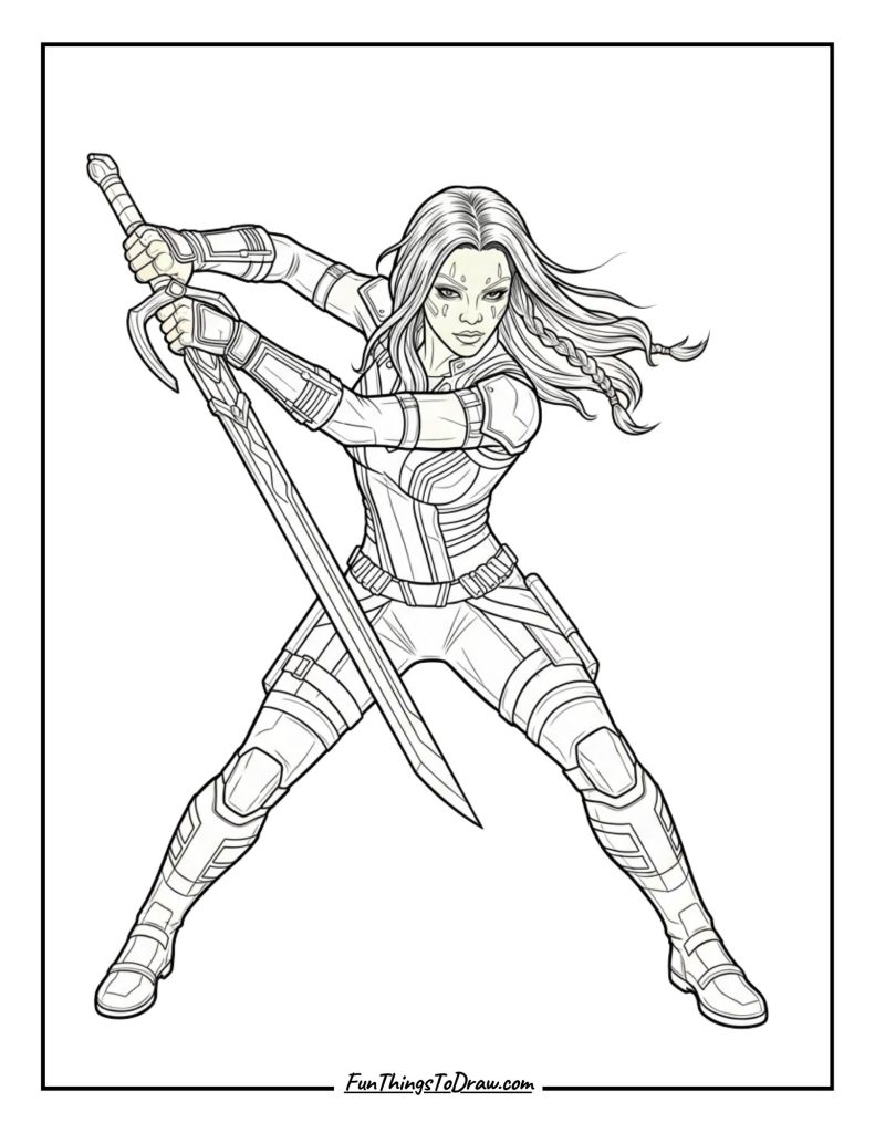Gamora wielding long sword