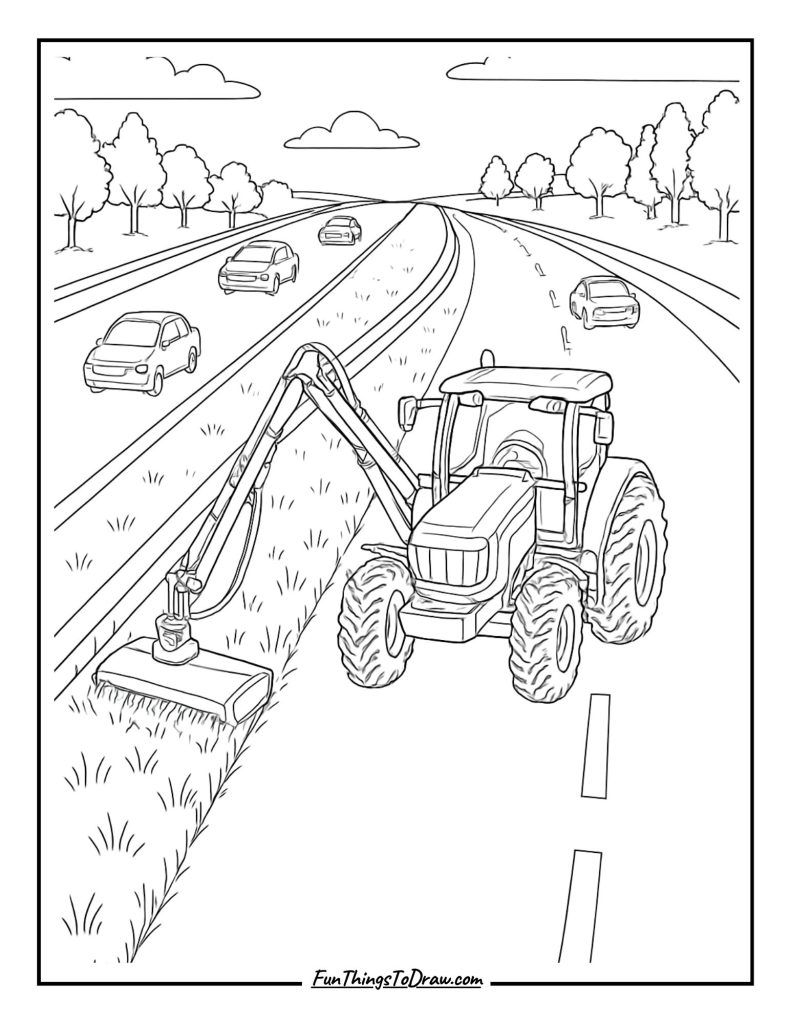 Highway median mowing tractor