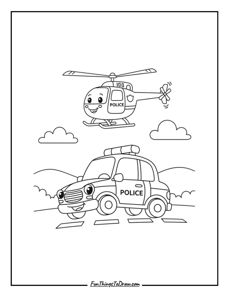 Police Car with Helicopter Overhead