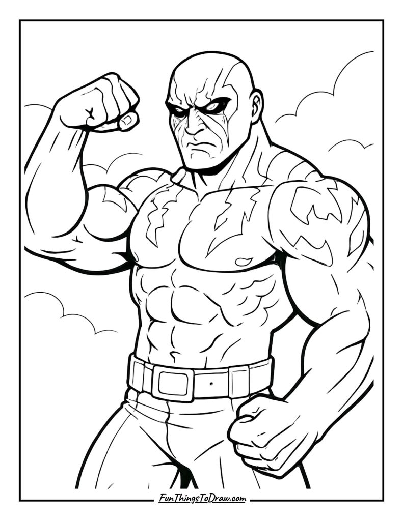 Drax showing strong muscles