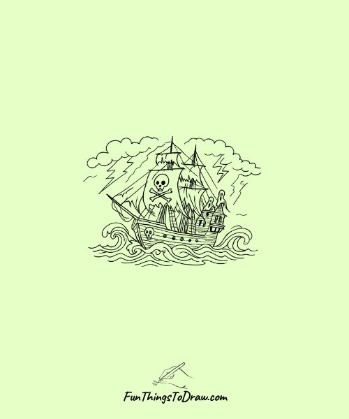 Haunted pirate ship on stormy seas