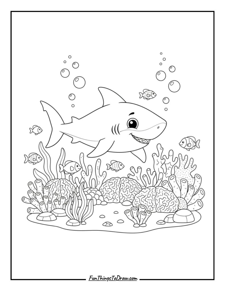 Shark swimming through coral reef