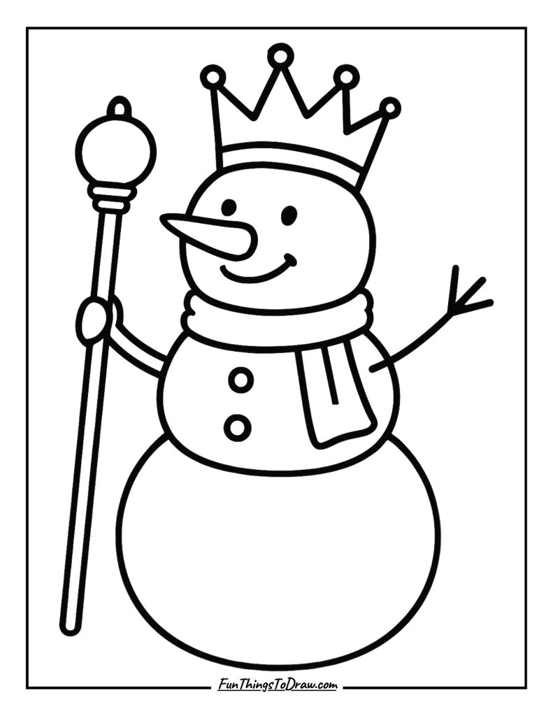  Snowman as a king with a crown and staff
