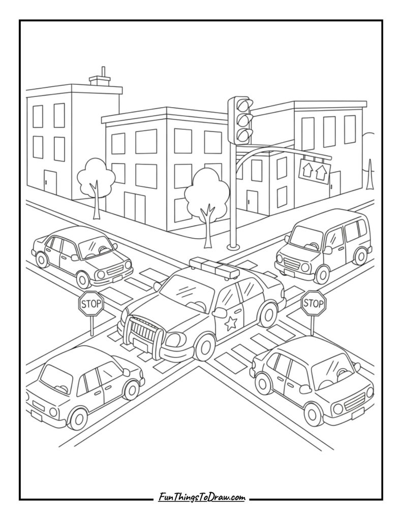 Police Car Blocking an Intersection