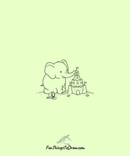 Elephant Building a Sandcastle
