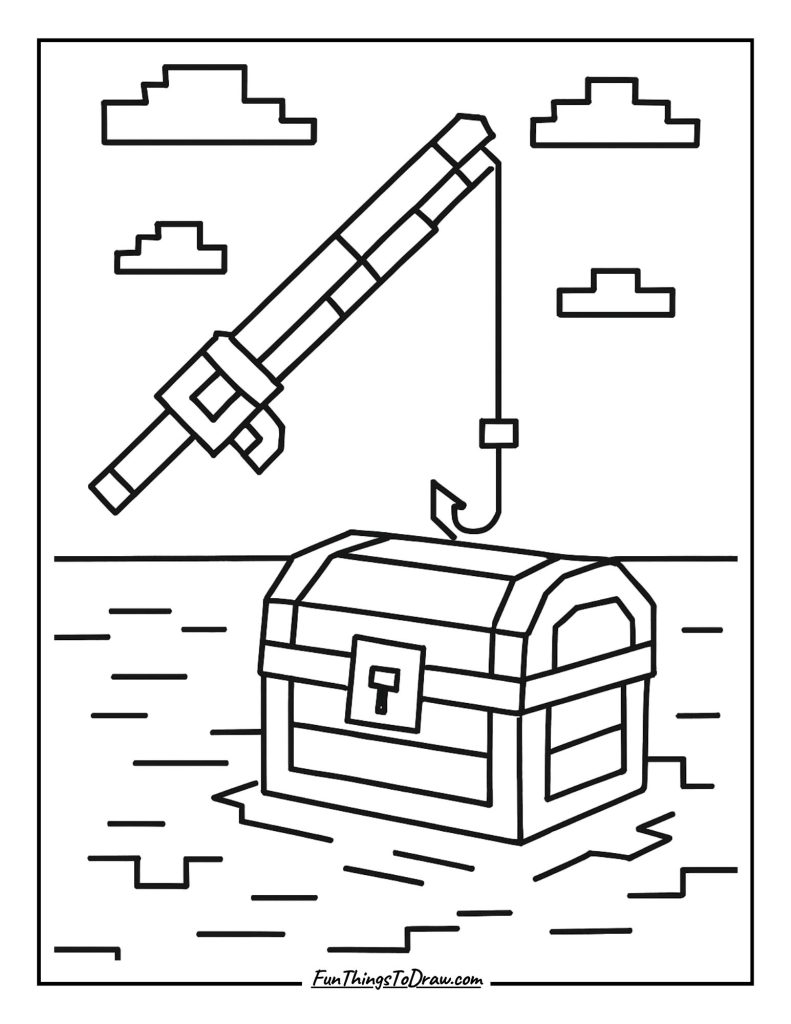 Fishing rod catching treasure
