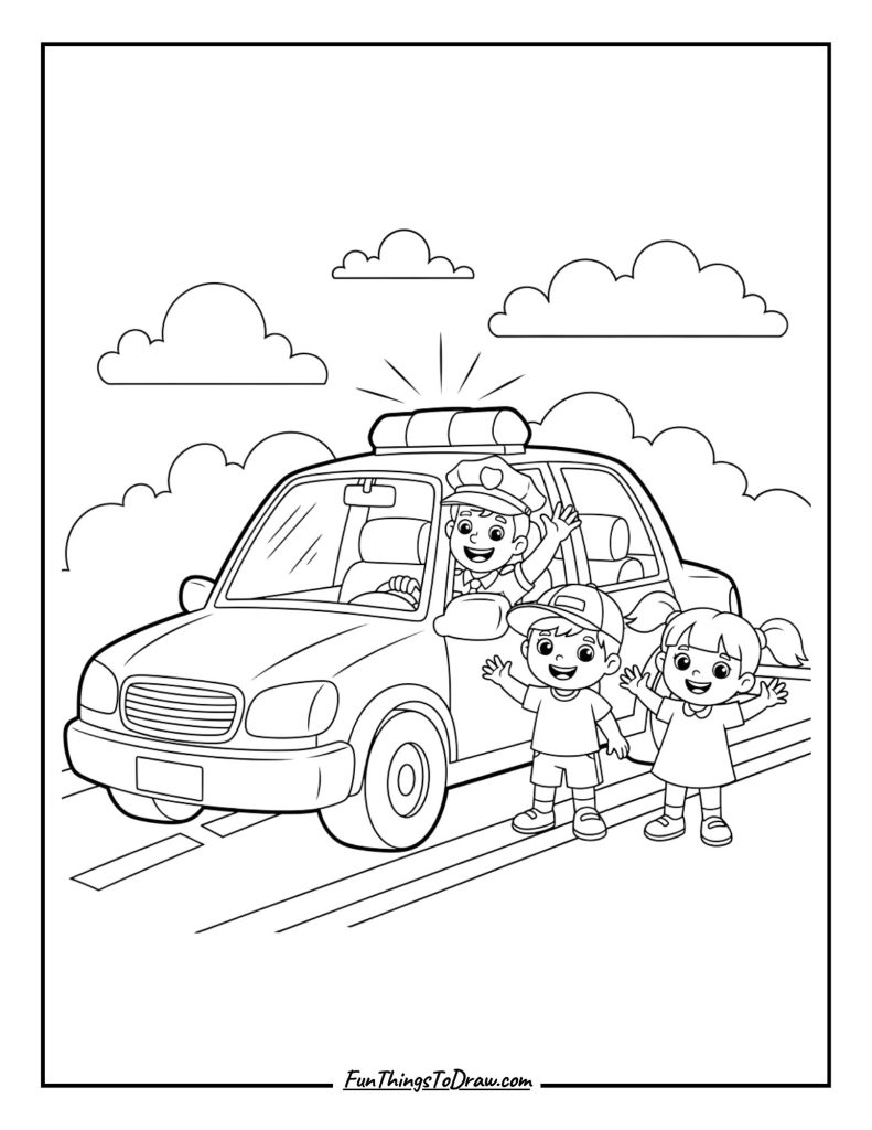 Police Car with Children Waving