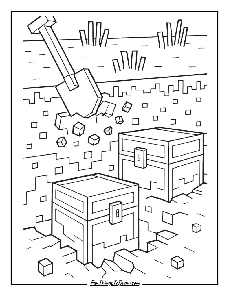 Shovel digging up buried chests