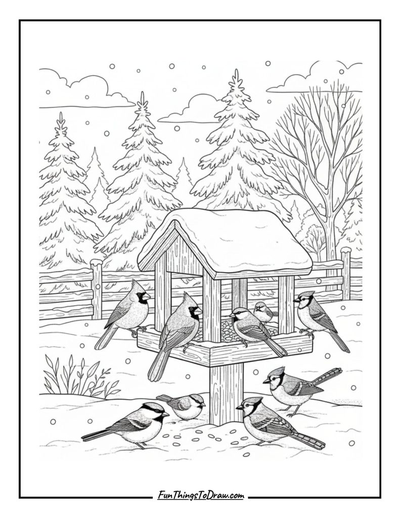 Winter birds at feeder