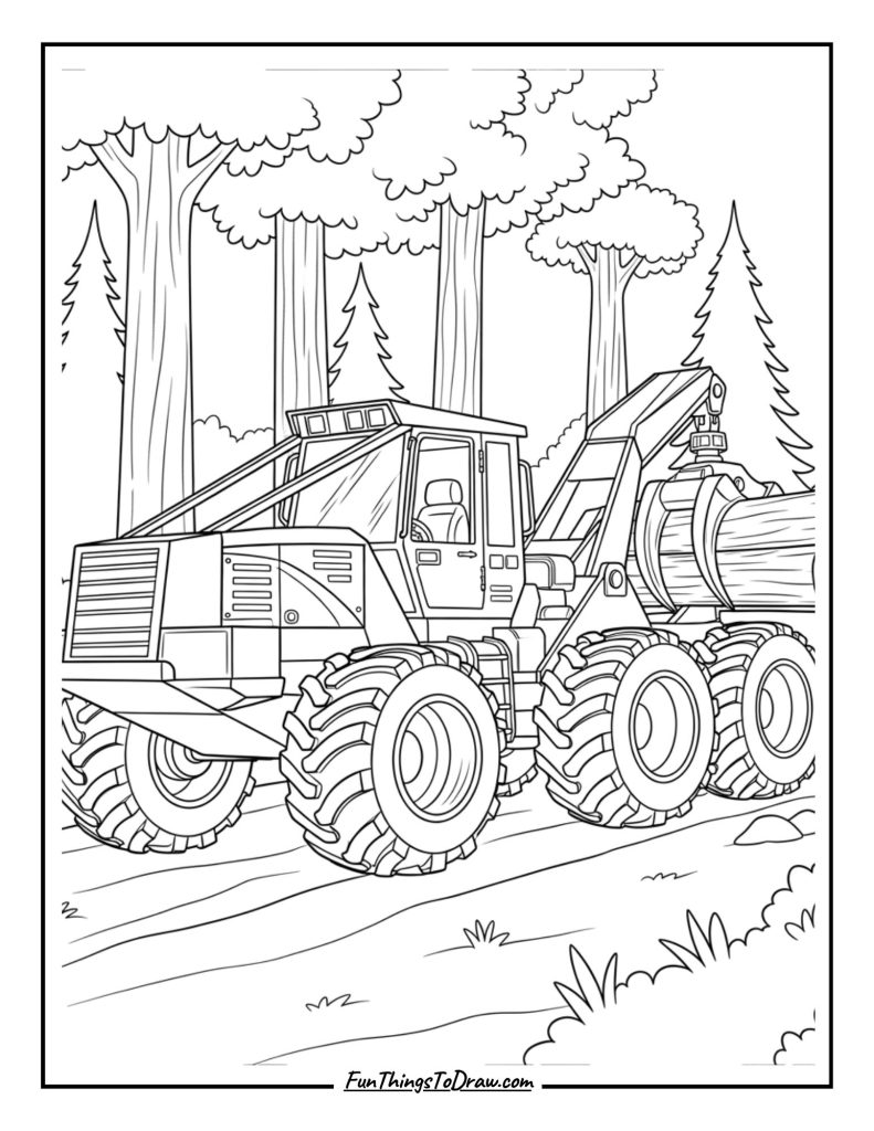 Logging skidder in forest