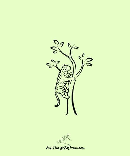 Tiger climbing a tree