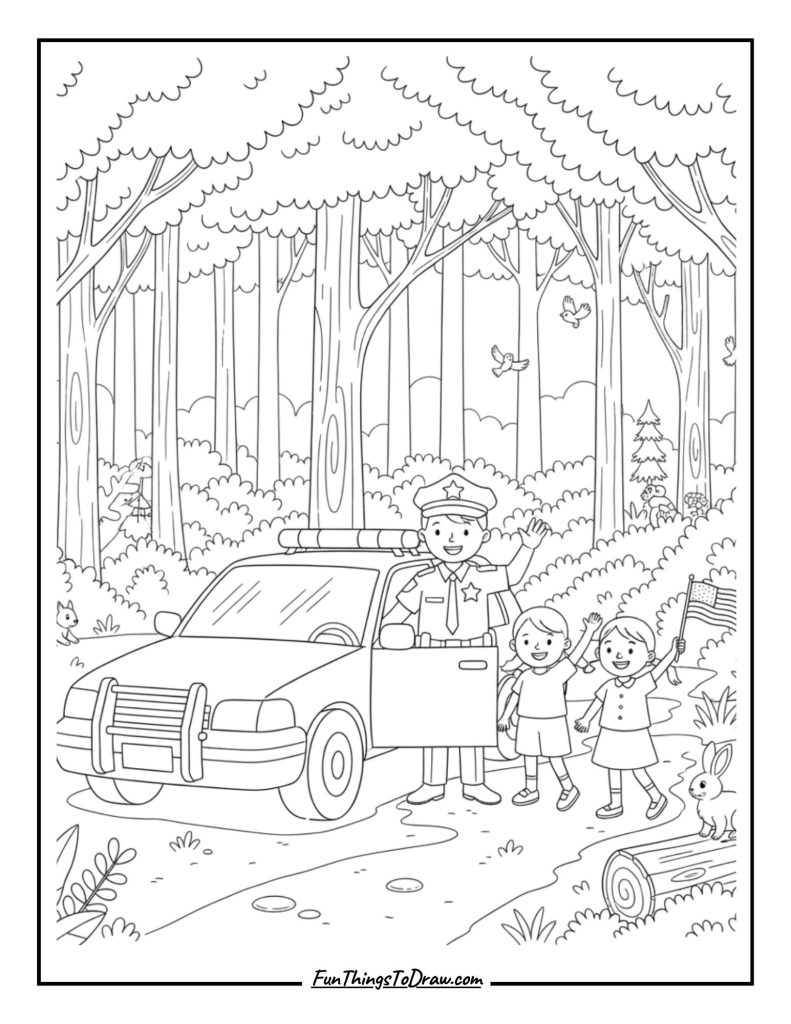 Police Car in Forest Setting
