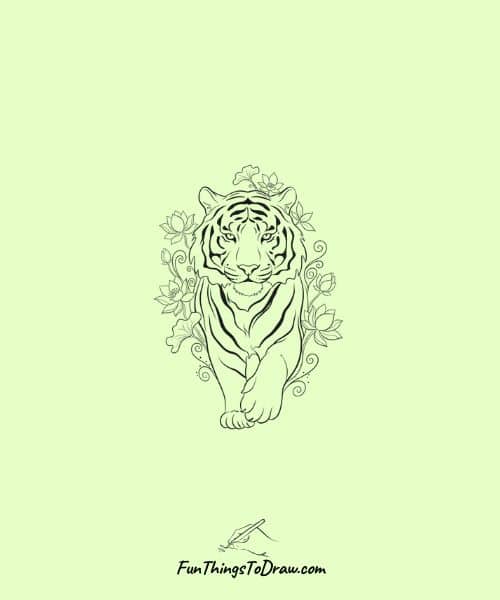 Tiger with floral elements