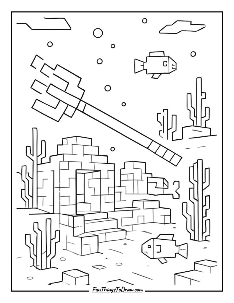 Trident flying through underwater ruins
