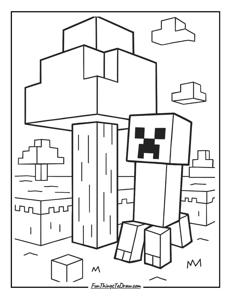 Creeper hiding behind a tree