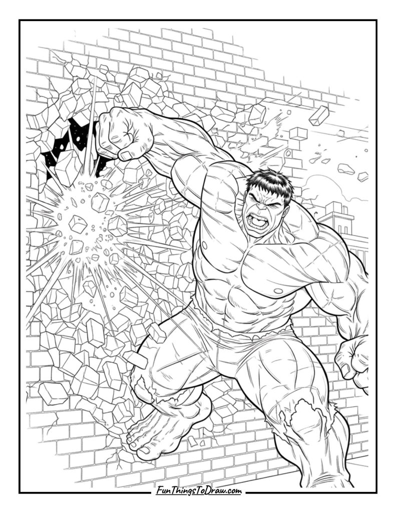 Hulk smashing through a wall