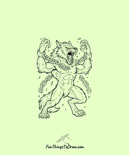 Werewolf howling at full moon