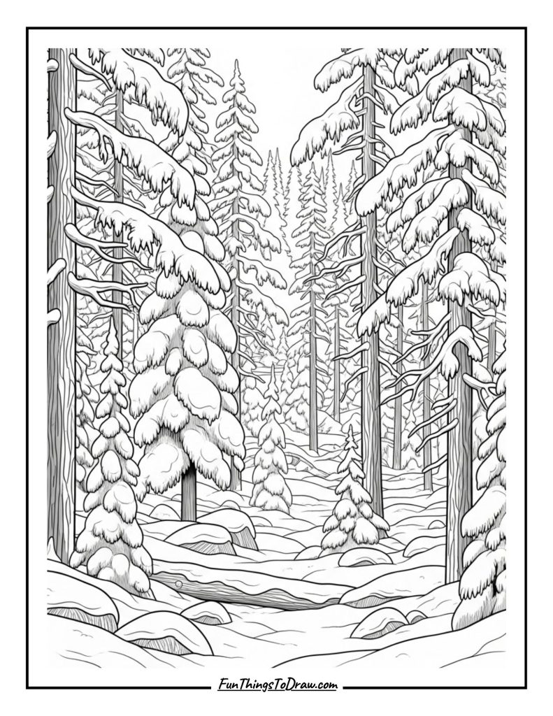 Snow-laden evergreen forest