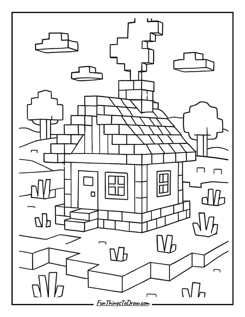 Cozy cottage with smoke from chimney