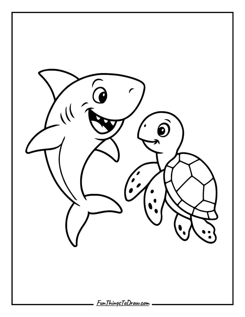 Shark with sea turtle
