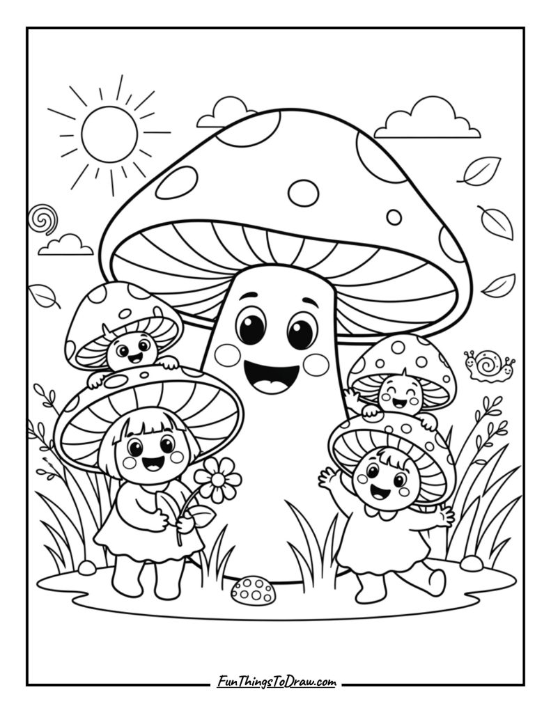 Smiling Mushroom Family