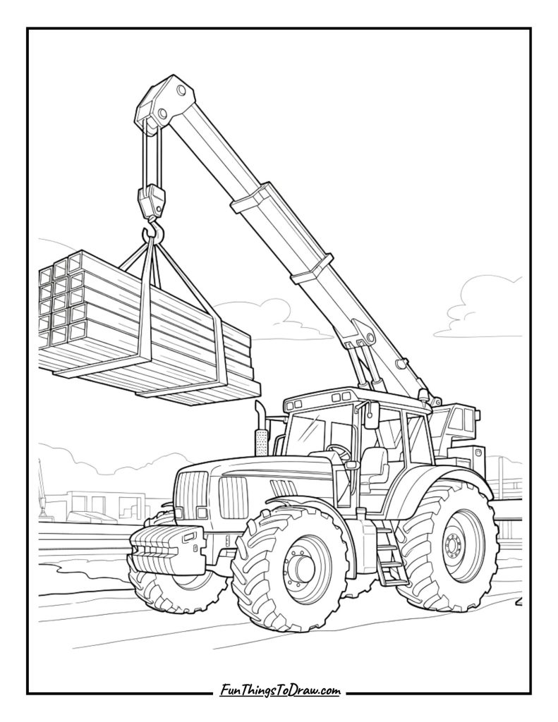 Crane boom tractor lifting materials