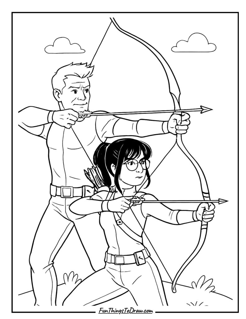 Hawkeye and Kate Bishop archery practice