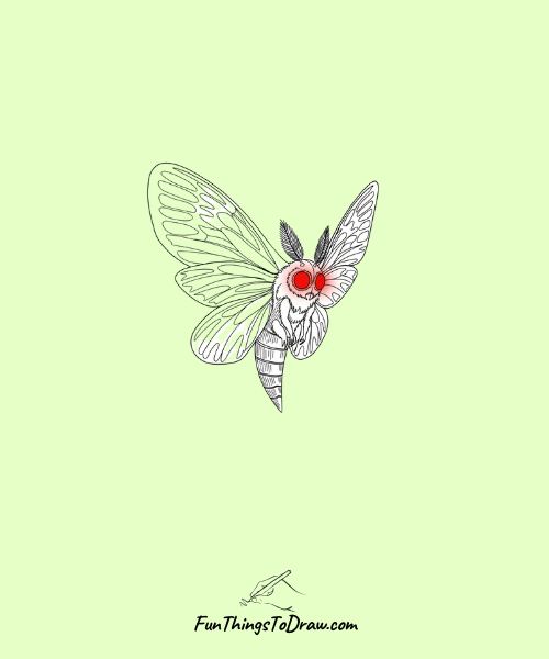 Mothman with glowing red eyes