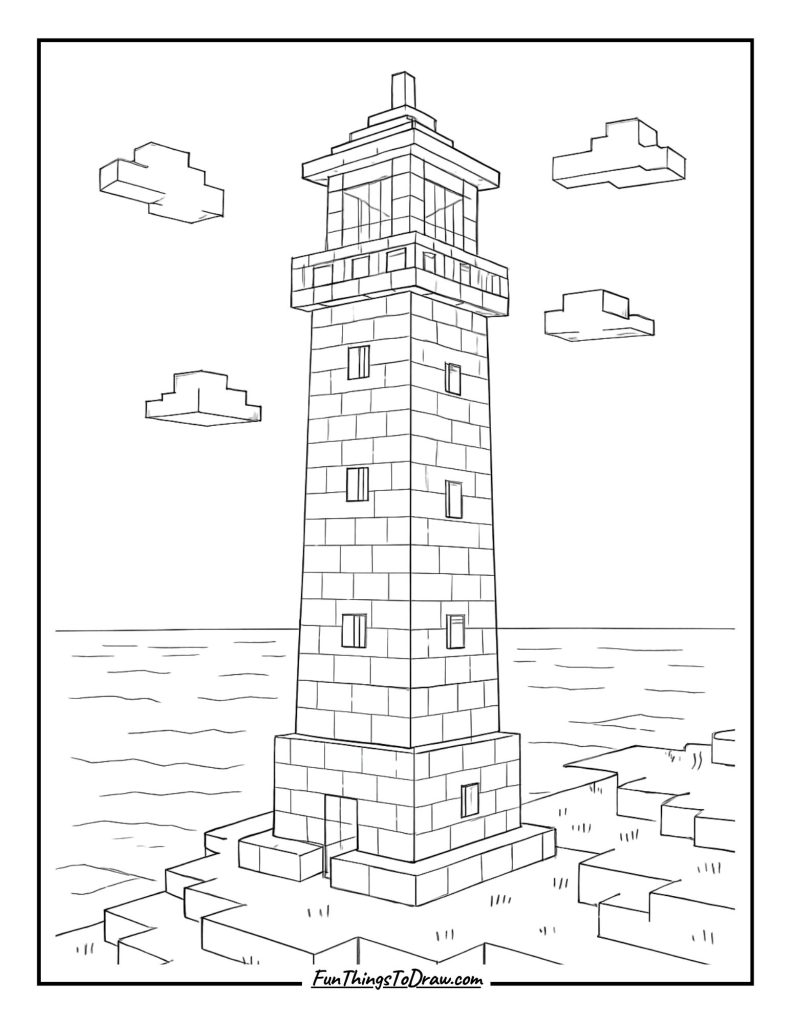 Towering lighthouse by the ocean