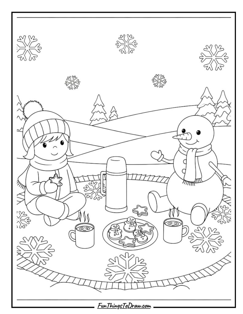 Winter picnic in snow