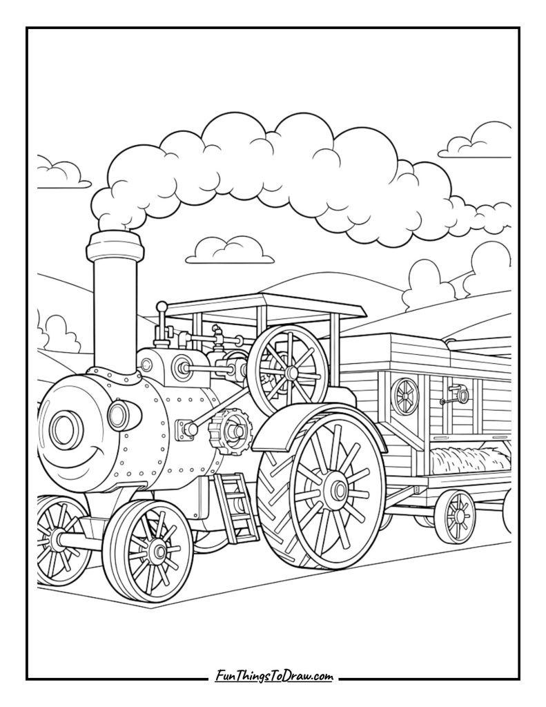 Steam-powered threshing tractor