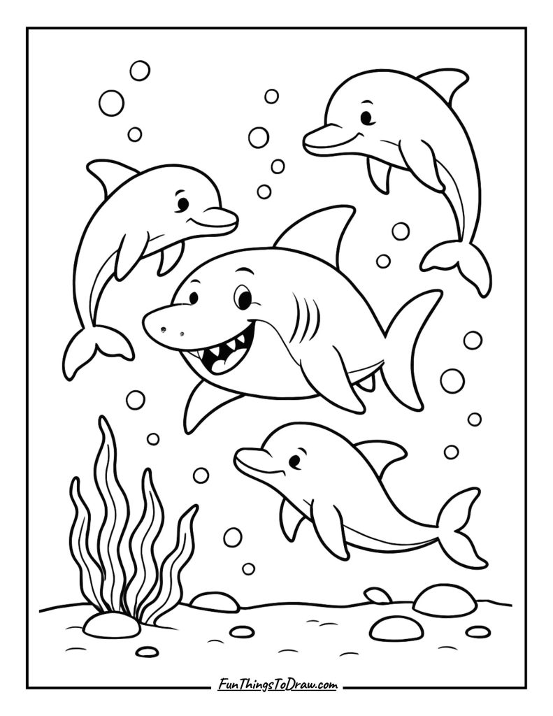Shark with dolphins