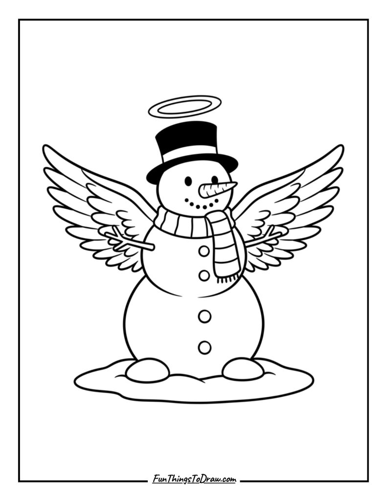 Snowman with angel wings and halo