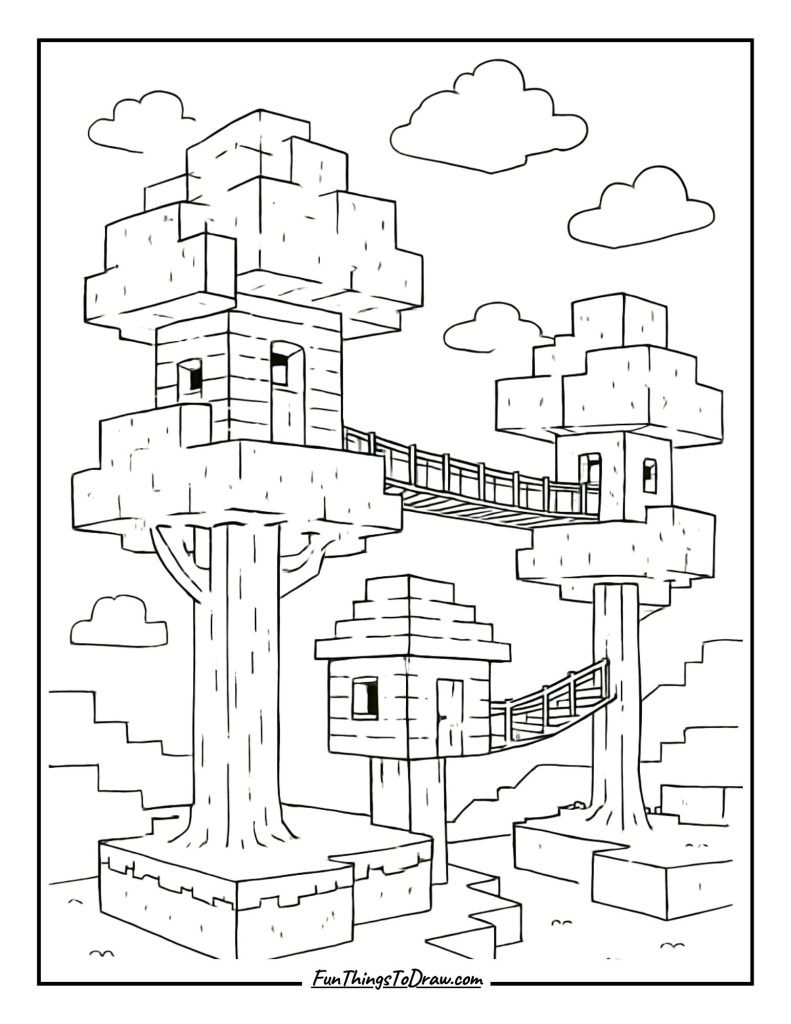 Treehouse connected by bridges