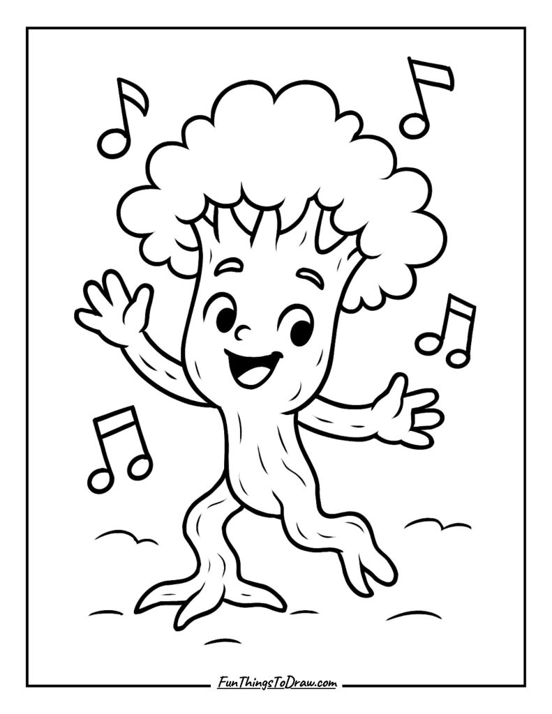 Baby Groot dancing with music notes
