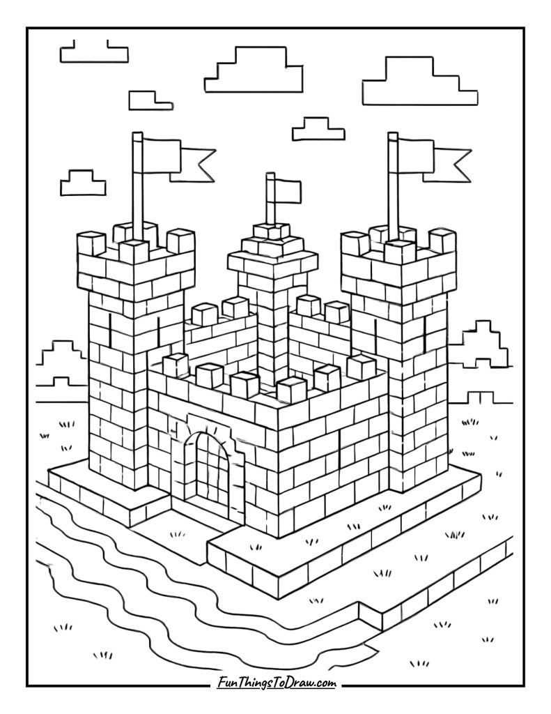 Castle with flags and moat