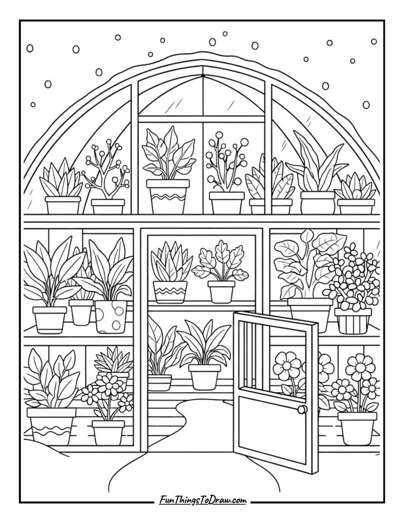Winter greenhouse with plants Retry