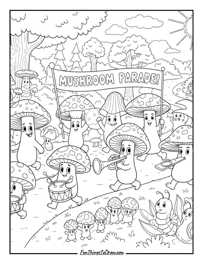 Cartoon Mushroom Parade