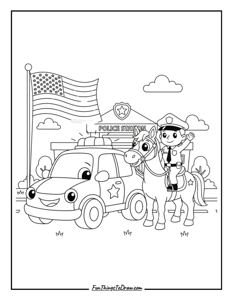 Mounted Police Car next to Horse Unit
