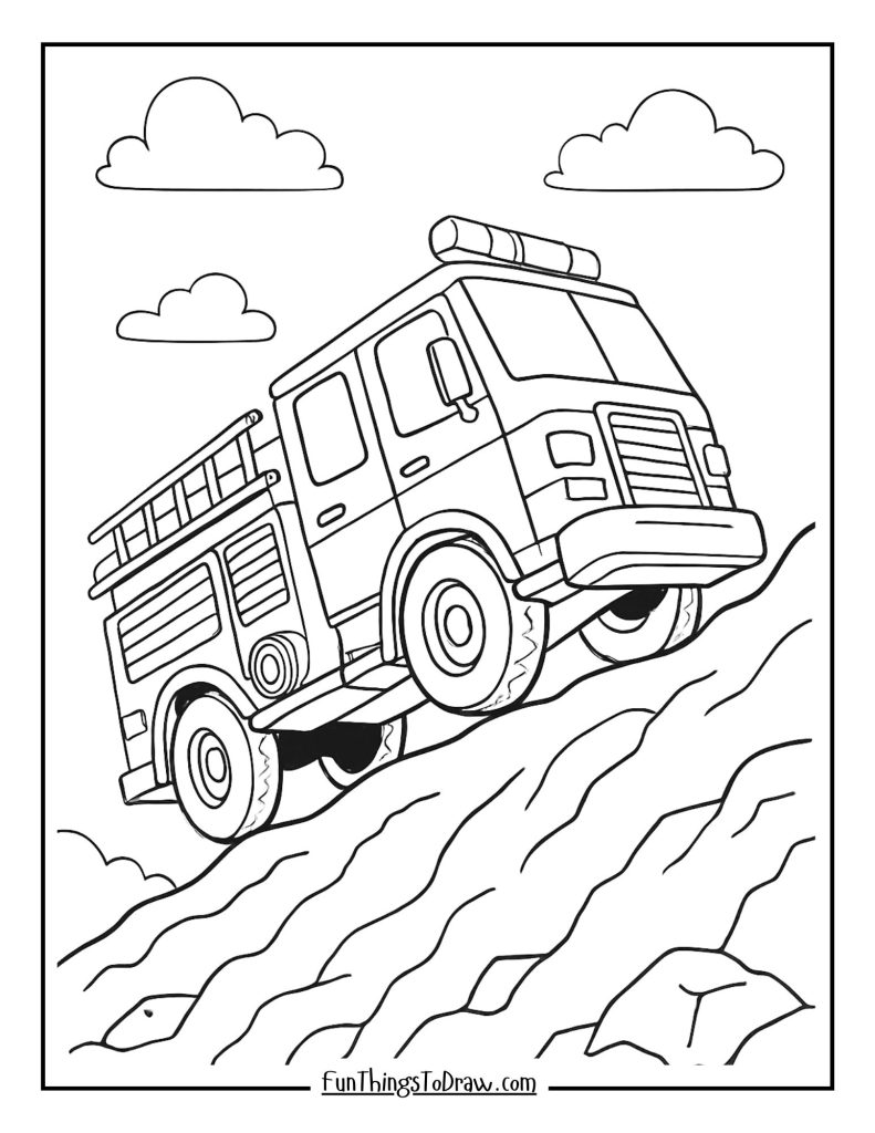 Fire truck climbing hill