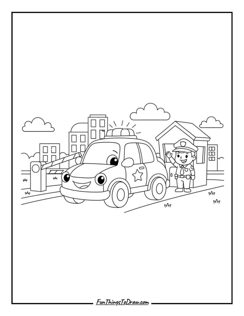 Police Car at a Checkpoint Gate