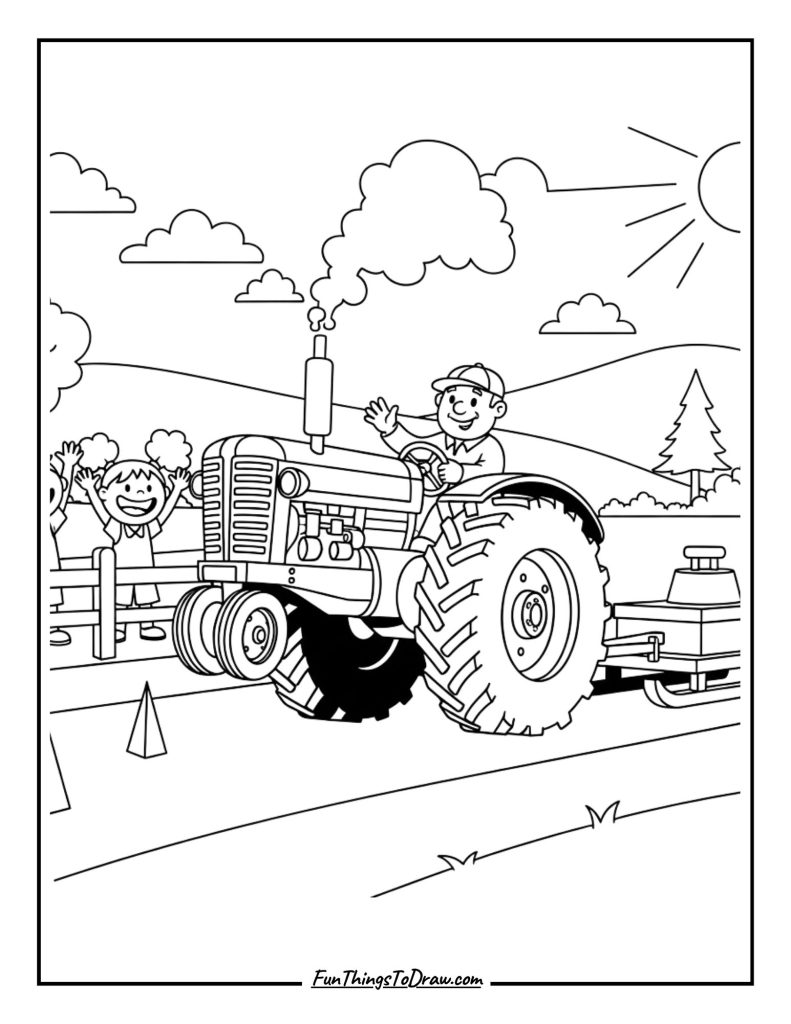 Vintage tractor pull competition scene