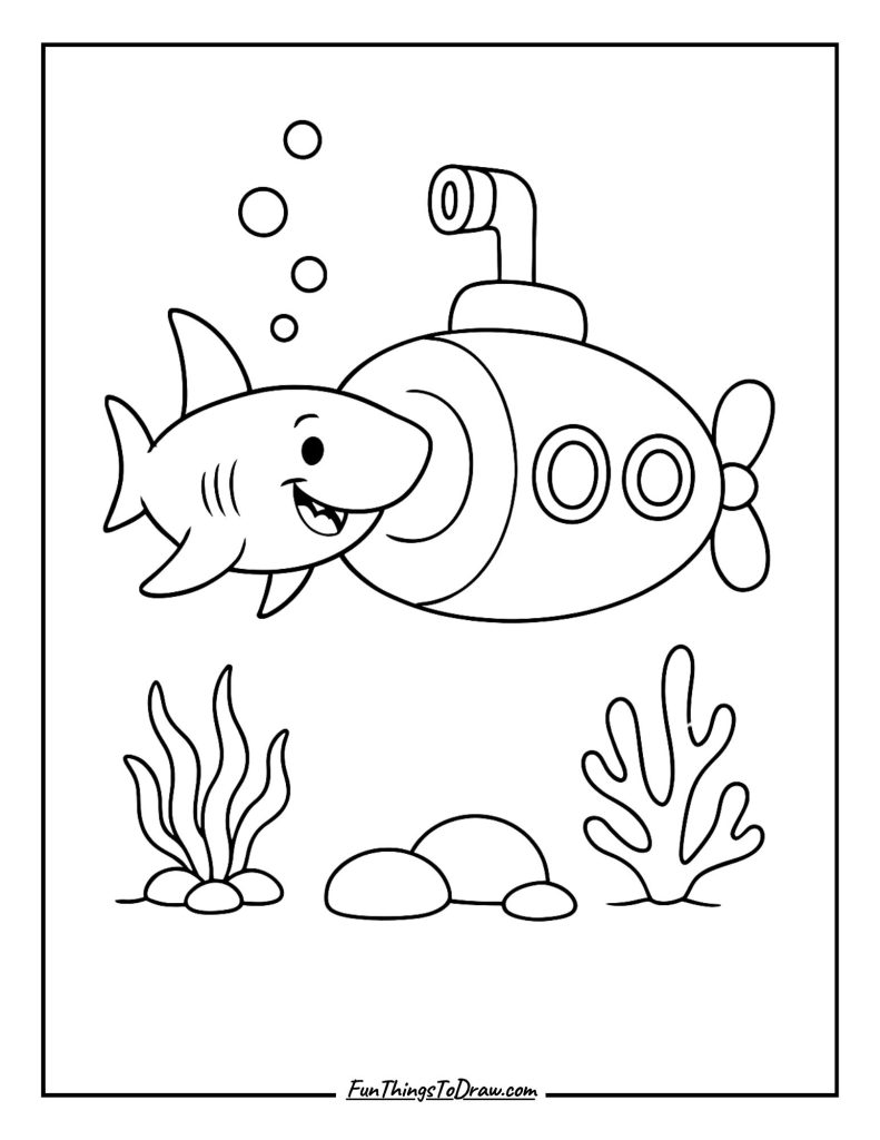 Shark near submarine